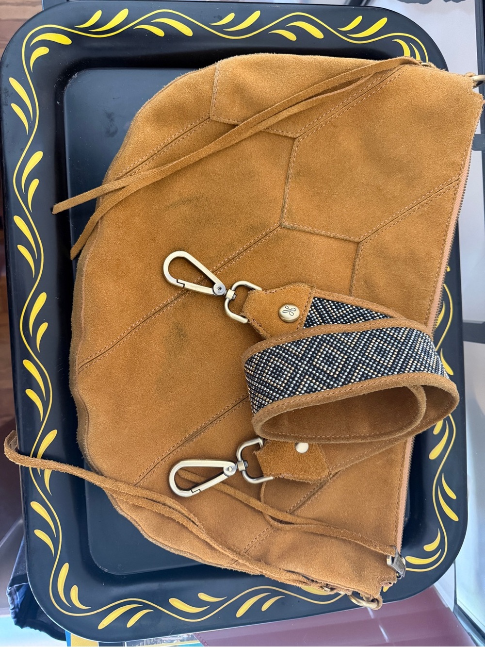 Hobo Suede Shoulder Bag in Caramel Brown with Detachable Strap